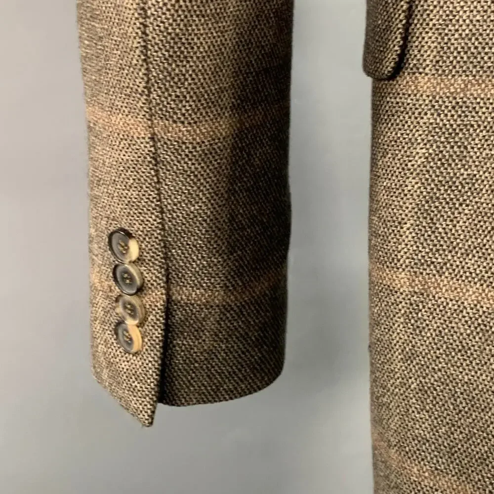 BOSS by HUGO BOSS Size 38 Brown Black Virgin Wool Cashmere Windowpane Sport Coat